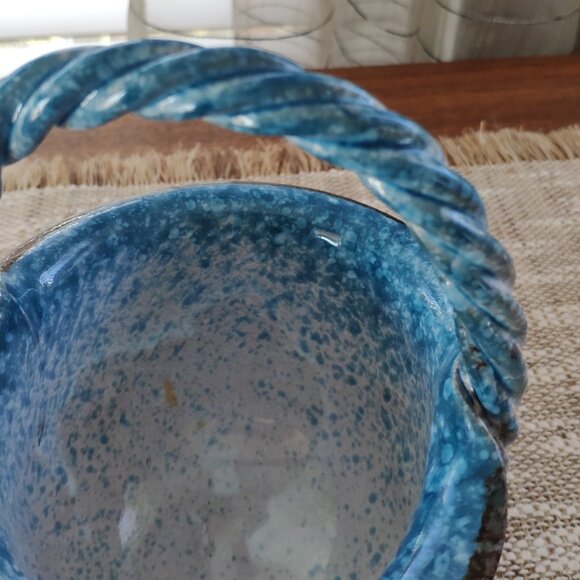 Italian Majolica Basket Made in Italy Vintage Ceramic Bowl Vase 7" - Picture 8 of 12